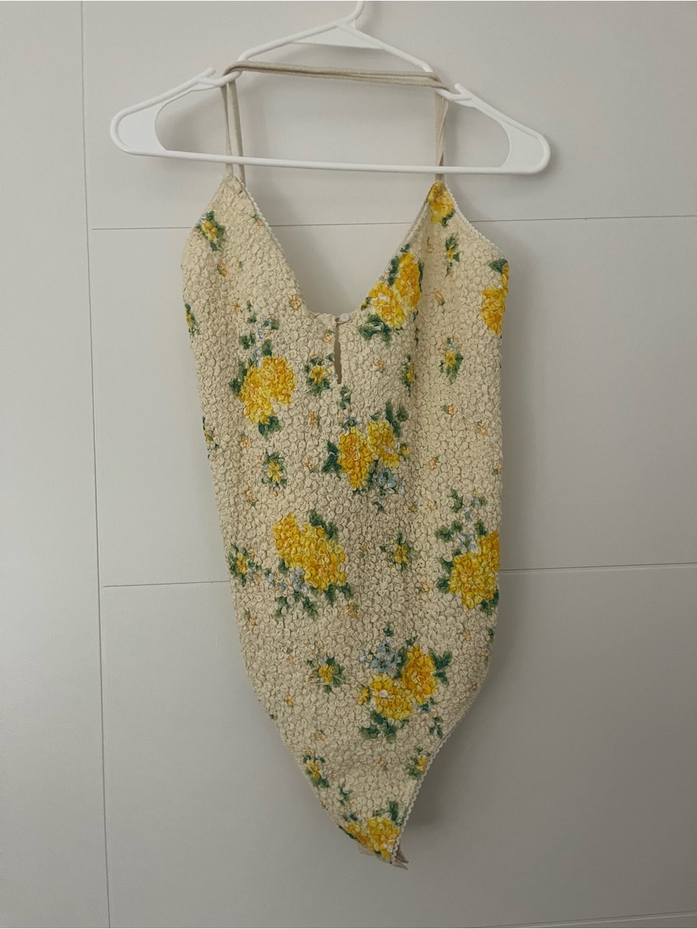 Free People Cream Floral One-Piece with Yellow & Green Print